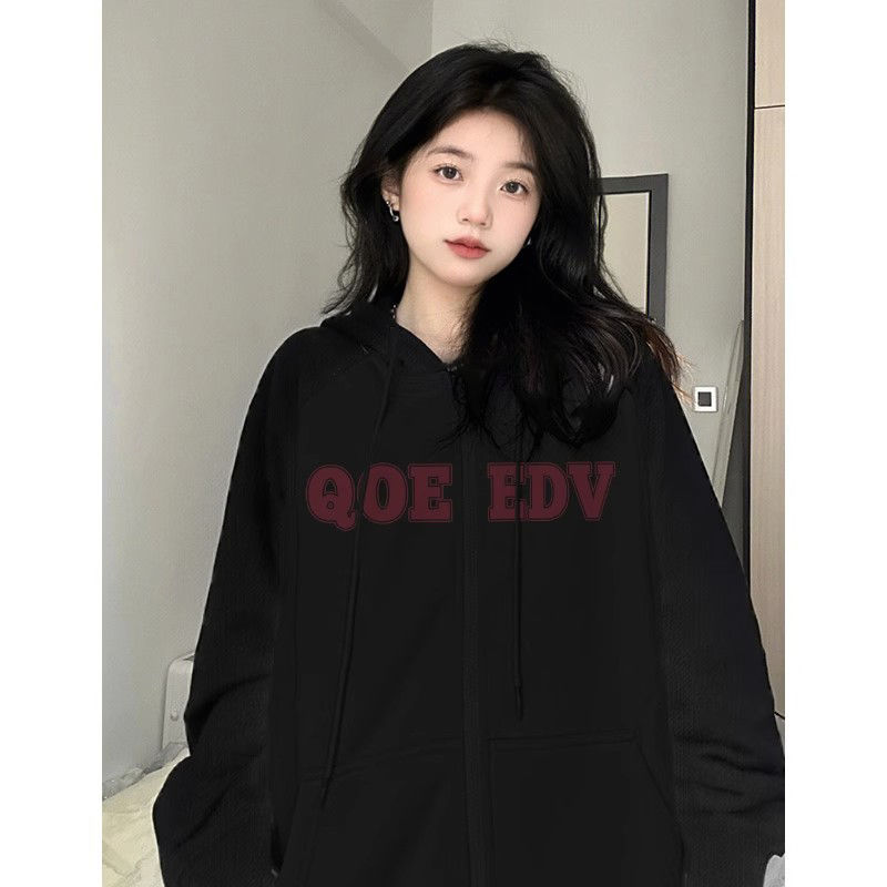 100%重磅純棉美式慵懶風衛衣女2023春秋薄款小眾oversize開衫外套