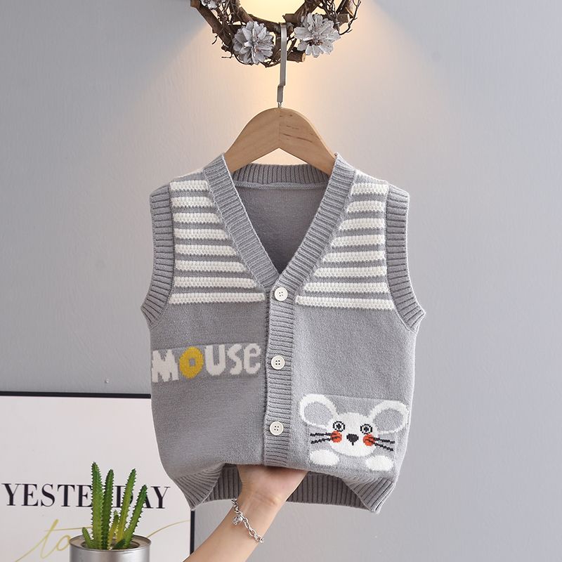Children's cardigan, boy's sweater vest, small and medium-sized children's V-neck knitted vest, baby girl's comfortable bottoming shirt, autumn and winter style