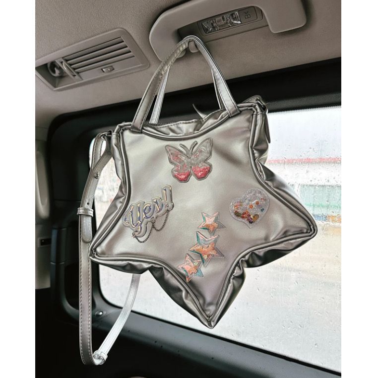 Original DIY silver five-pointed star sparkling laser letter love crossbody bag creative chain backpack