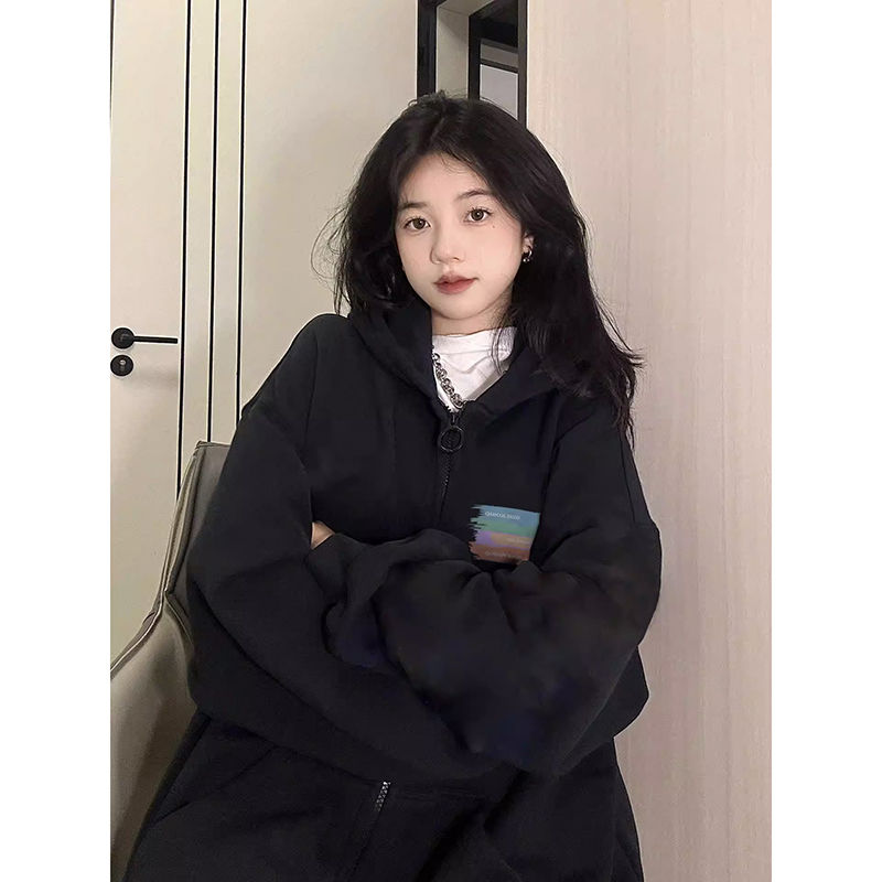 100%重磅純棉高級感超好看衛衣女2023春秋薄款寬鬆設計感開衫外套