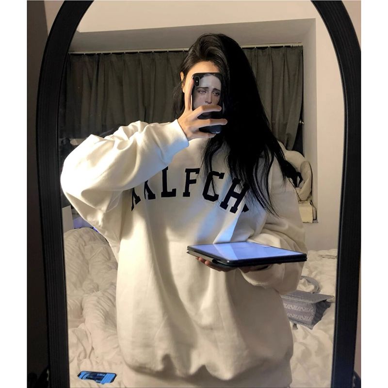 100%重磅純棉復古日系慵懶風衛衣女2023春秋薄款oversize小眾上衣