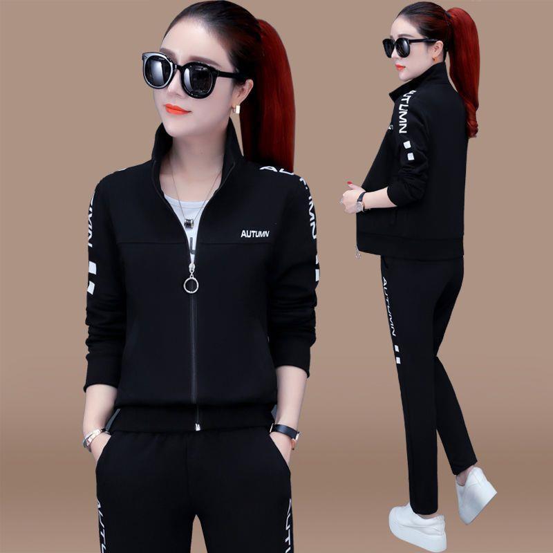 Woodpecker high-end sportswear suit female spring and autumn 2023 new loose large size casual long-sleeved top three-piece suit