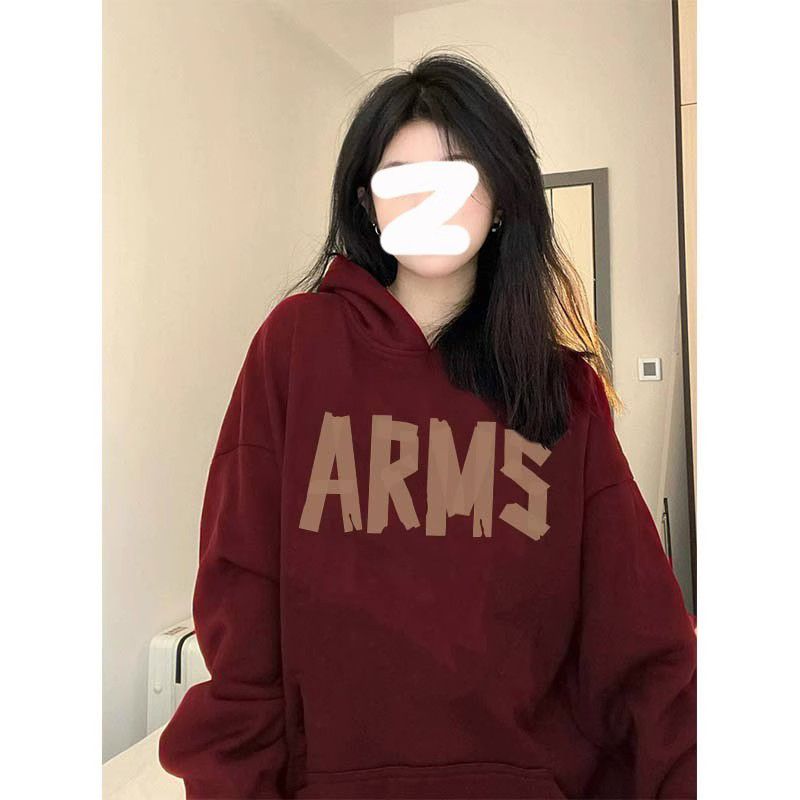 100%重磅純棉酒紅色連帽衛衣女2023春秋薄款外套高級感overs上衣