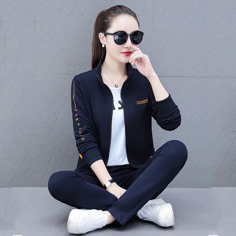 Woodpecker high-end sportswear suit female spring and autumn 2023 new loose large size casual long-sleeved top three-piece suit