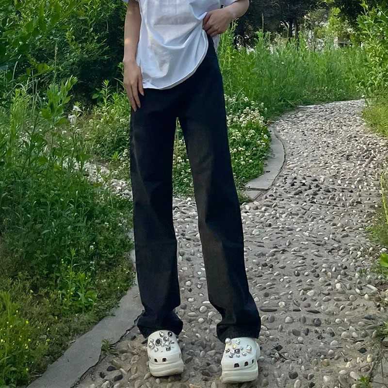 YSYOURS黑色垂感直筒牛仔褲女高街秋季百搭修身顯高顯腿長直筒褲