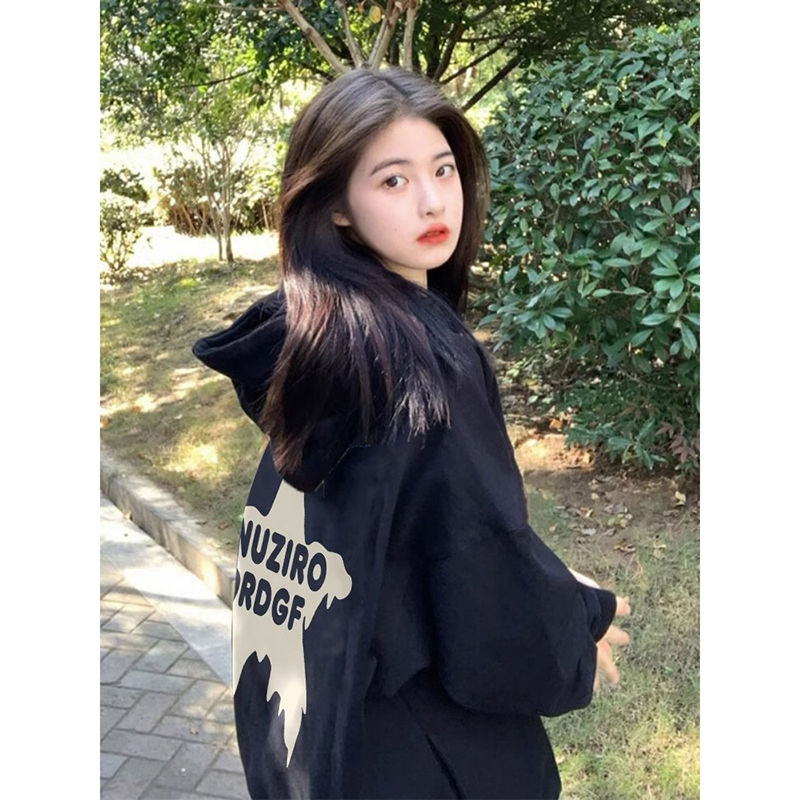 100%重磅純棉小個子連帽衛衣女小眾oversize長袖2023春秋薄款上衣