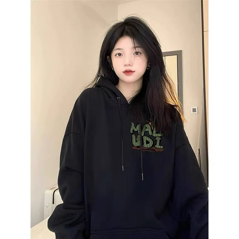 100%重磅純棉連帽衛衣女oversize寬鬆2023春秋薄款設計感小眾上衣