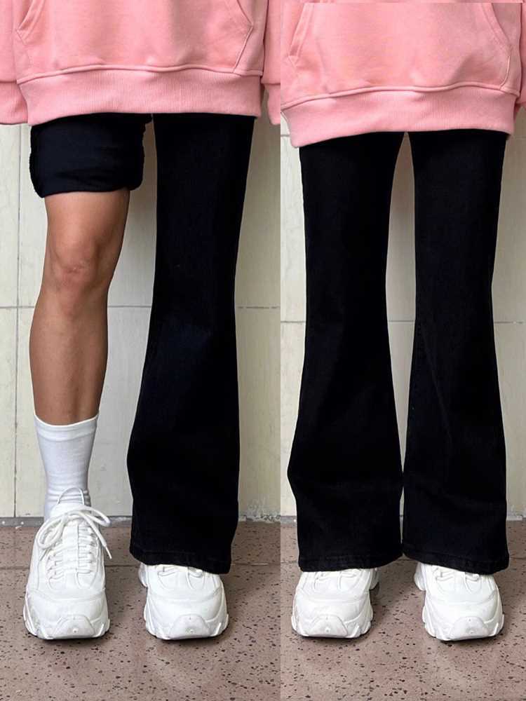 YSYOURS thin pear-shaped body elastic pants spring and autumn plus size fat mm high waist black bootcut jeans for women
