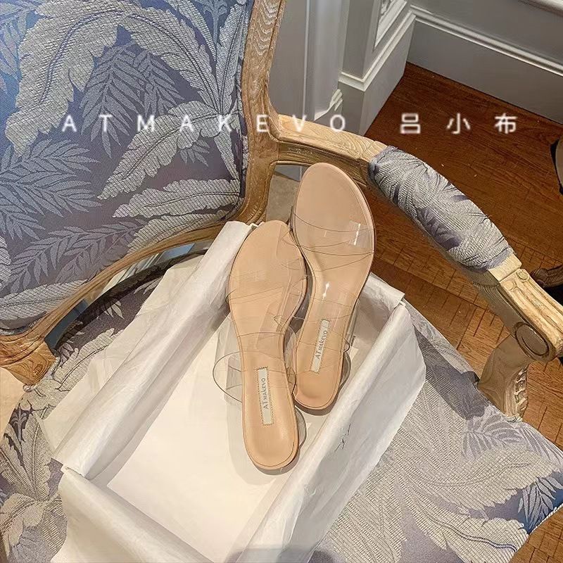 拖鞋女2023新款夏季韓版透明水晶跟涼拖鞋女式粗跟高跟套腳女鞋女