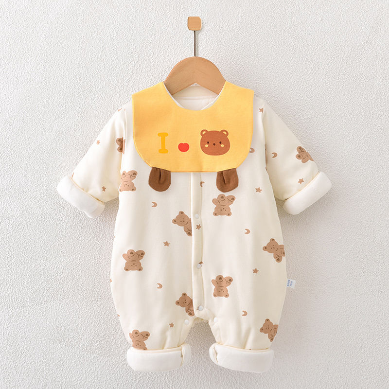 Baby jumpsuit, thickened with cotton, warm autumn and winter baby thin cotton coat, pure cotton harem, newborn clothes for outer wear