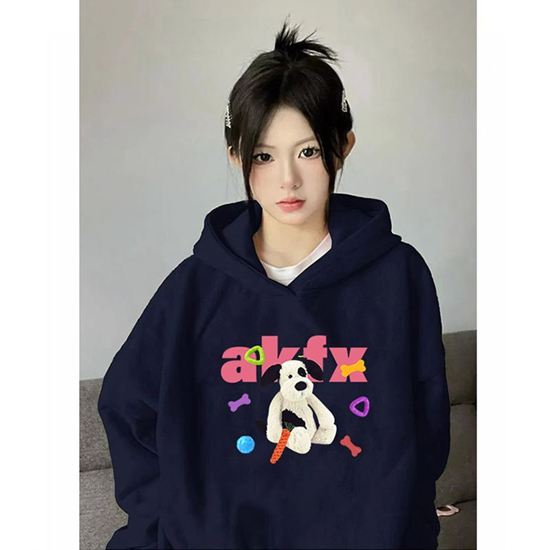 100%重磅純棉潮牌美式連帽衛衣女2023春秋薄款寬鬆設計感長袖上衣