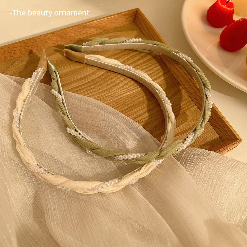 Pearl mesh braided twist headband for going out, versatile pressure hair bundling headband, face wash, non-slip hairpin, hairpin, hairband, women's summer