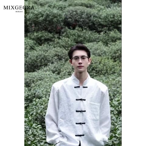 MIX GEORA新中式男装中国风盘扣花衬衫夏季民国男装中山现代唐装