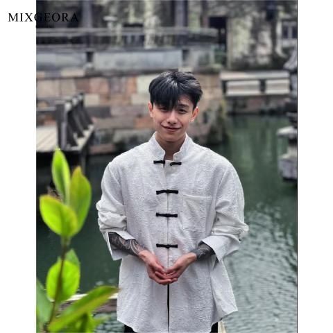 MIX GEORA new Chinese style men's Chinese style stand collar floral shirt jacket style summer improved ancient style shirt