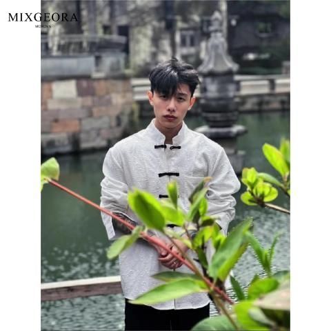 MIX GEORA new Chinese style men's Chinese style stand collar floral shirt jacket style summer improved ancient style shirt