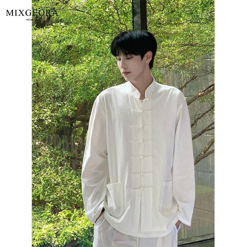 MIX GEORA new Chinese style men's national style shirt men's Tang suit stand collar shirt long sleeve buttoned antique style shirt