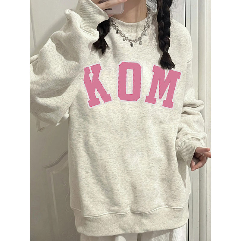 100%重磅純棉oversize復古花灰色衛衣女2023春秋薄款日系小眾上衣
