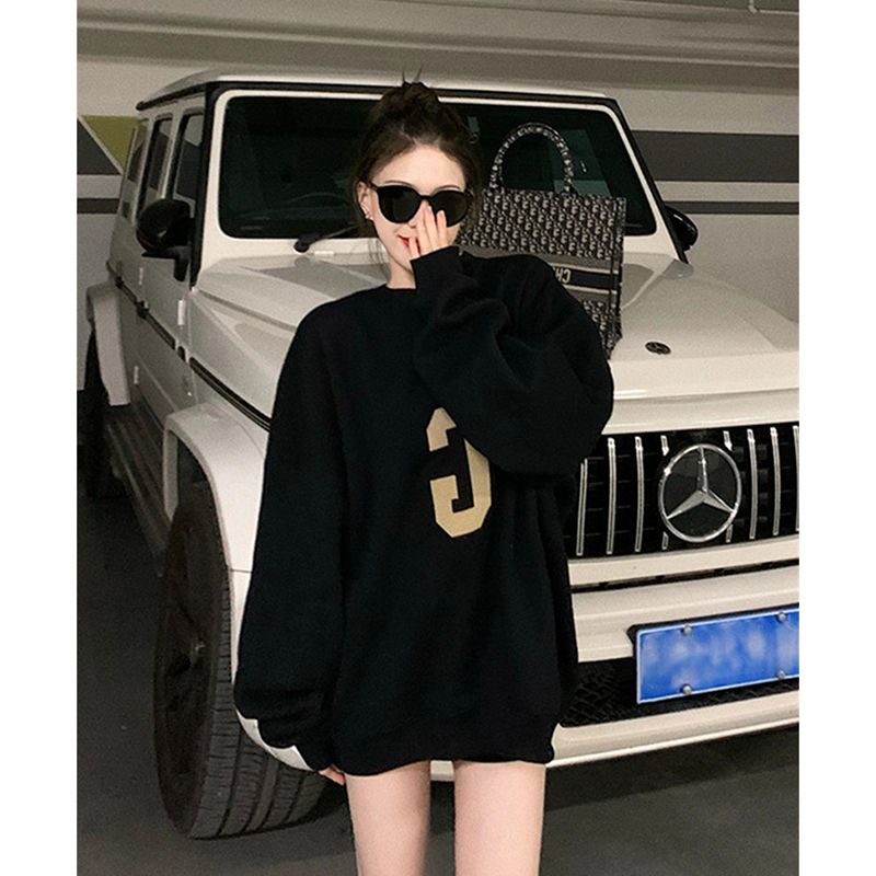 100%重磅純棉港味復古chic衛衣女寬鬆2023春秋薄款小個子潮牌上衣