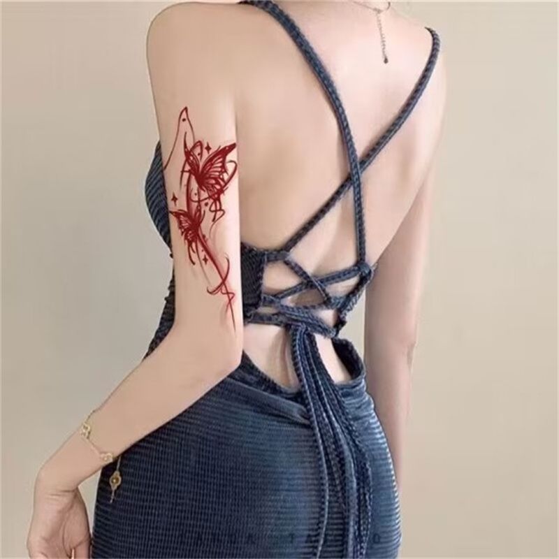 Red Butterfly Tattoo Sticker Waterproof Women's Long-lasting Flower Arm Cover Zhang Ji's Same Style Color Butterfly Sexy Covering