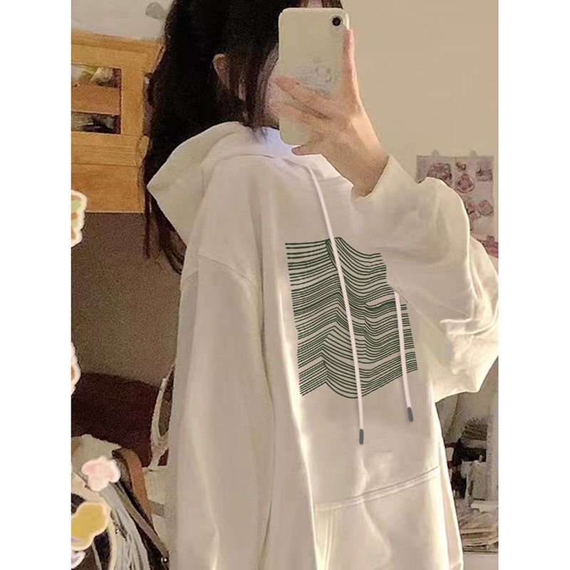 100%重磅純棉連帽衛衣女2023春秋薄款ins潮牌百搭設計感寬鬆上衣