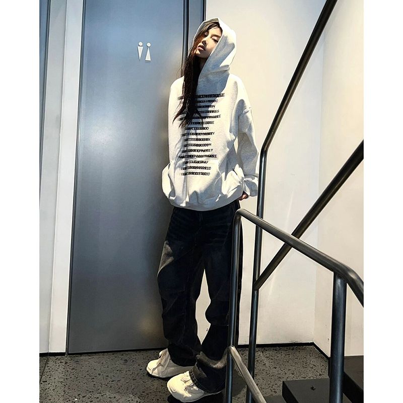 100%重磅純棉韓版hiphop潮牌創意字母連帽衛衣女2023春秋薄款上衣