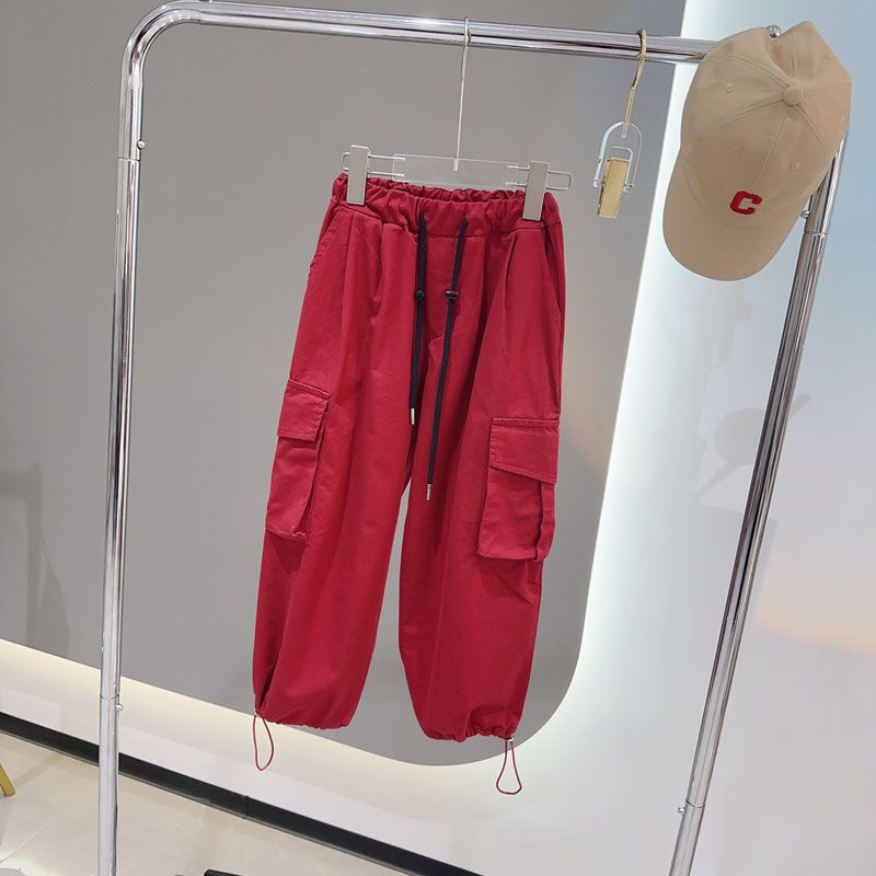 女童打底衫2023秋季时尚韩版字母印花假两件抽绳上衣工装长裤套装