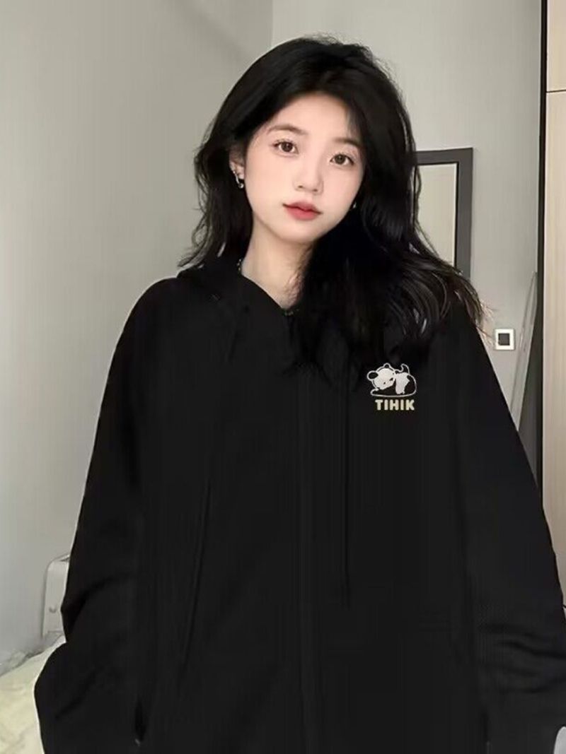 100%重磅純棉美式復古開衫衛衣女2023春秋薄款小眾寬鬆慵懶風外套