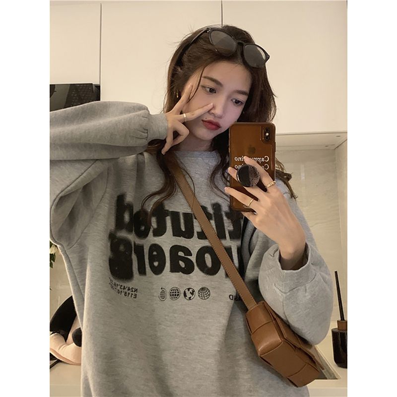 100%重磅純棉衛衣女韓版寬鬆2023春秋薄款慵懶風百搭上衣潮牌ins