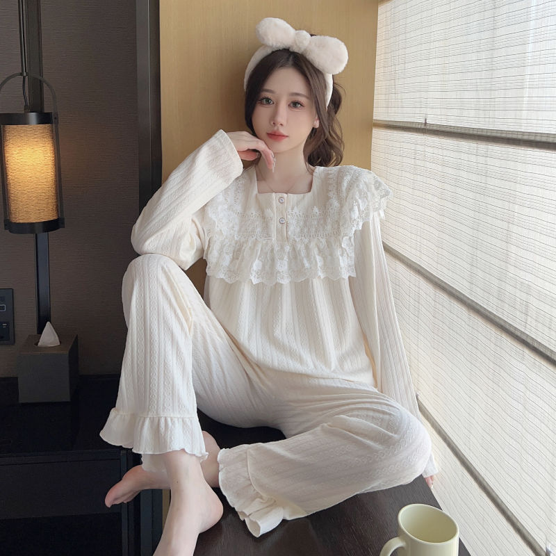 睡衣女春季新款6535拉架棉提花高級感洋氣兩件套公主風甜美家居服