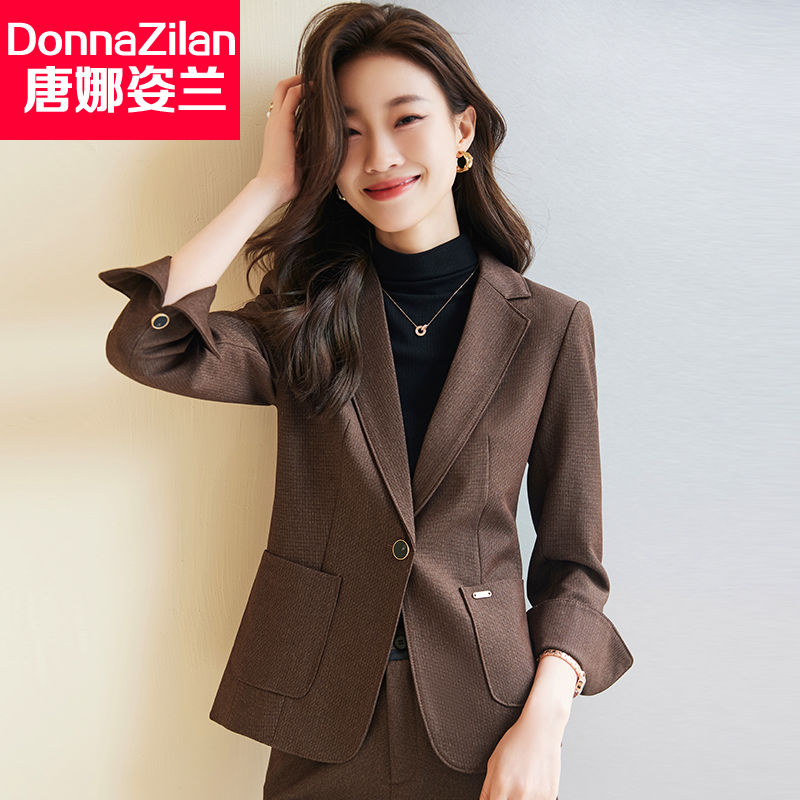 Brown small blazer women's early autumn 2023 new fashion temperament short high-end professional suit suit