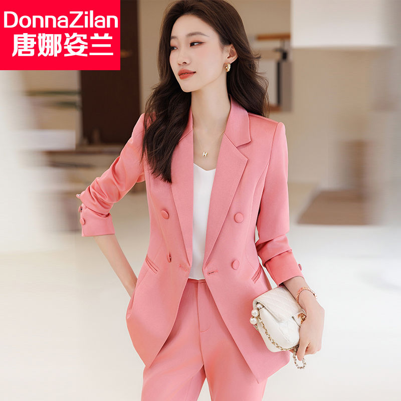 職業粉色西裝套裝女秋季新款氣質女神范時尚修身小西服外套工作服