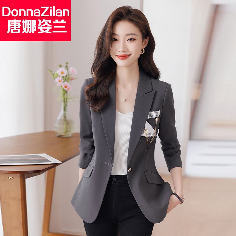 灰色小西裝外套女2023秋季新款職業裝氣質設計感修身顯瘦西服上衣