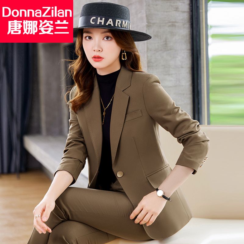 卡其色小西裝外套女2023早秋新款修身氣質女神范高端西服職業套裝