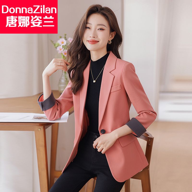 粉色休閒西裝外套女2023春秋季新款高級感炸街時尚顯瘦小西服上衣