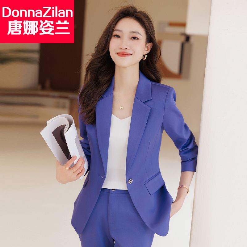 紫色西装外套女士春秋2023新款主持人面试职业套装酒店经理工作服