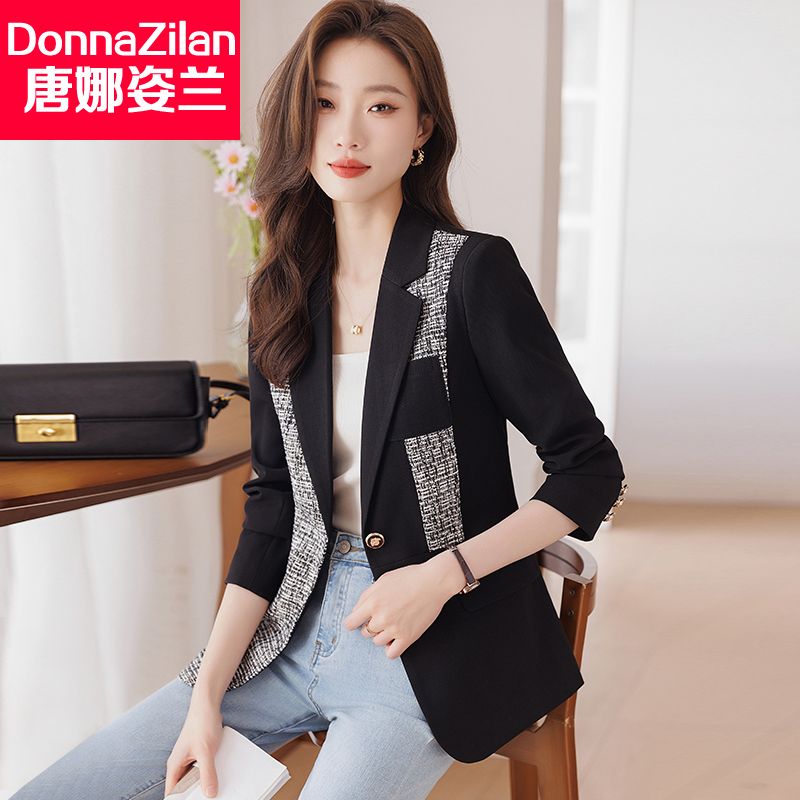 氣質黑色西裝外套女士2023秋季新款設計感小眾拼接修身休閒小西服