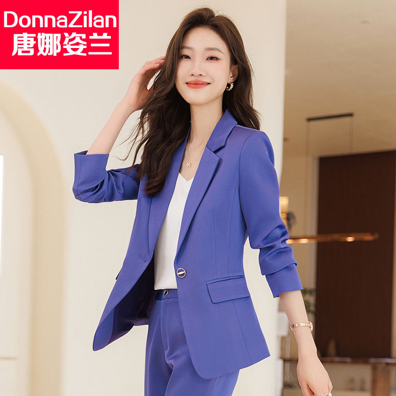 紫色西装外套女士春秋2023新款主持人面试职业套装酒店经理工作服