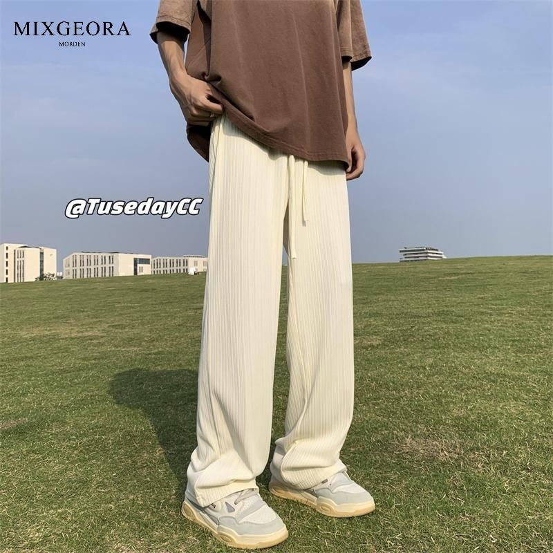 MIX GEORA off-white textured ice silk wide-leg pants men's summer thin high-street American fashion brand loose straight pants