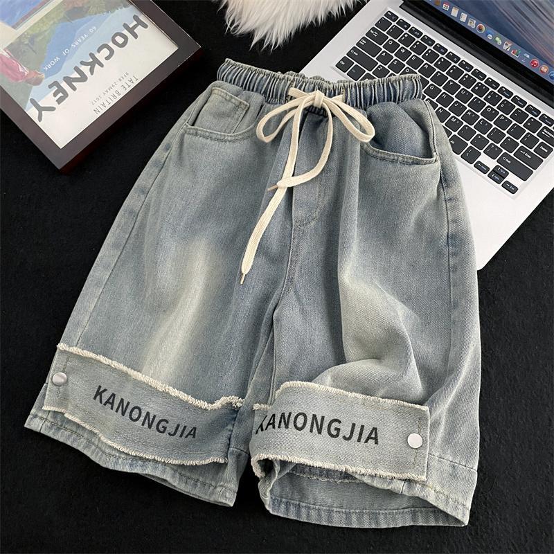 American retro five-point denim shorts for women loose 2023 summer new style small thin section slim straight pants