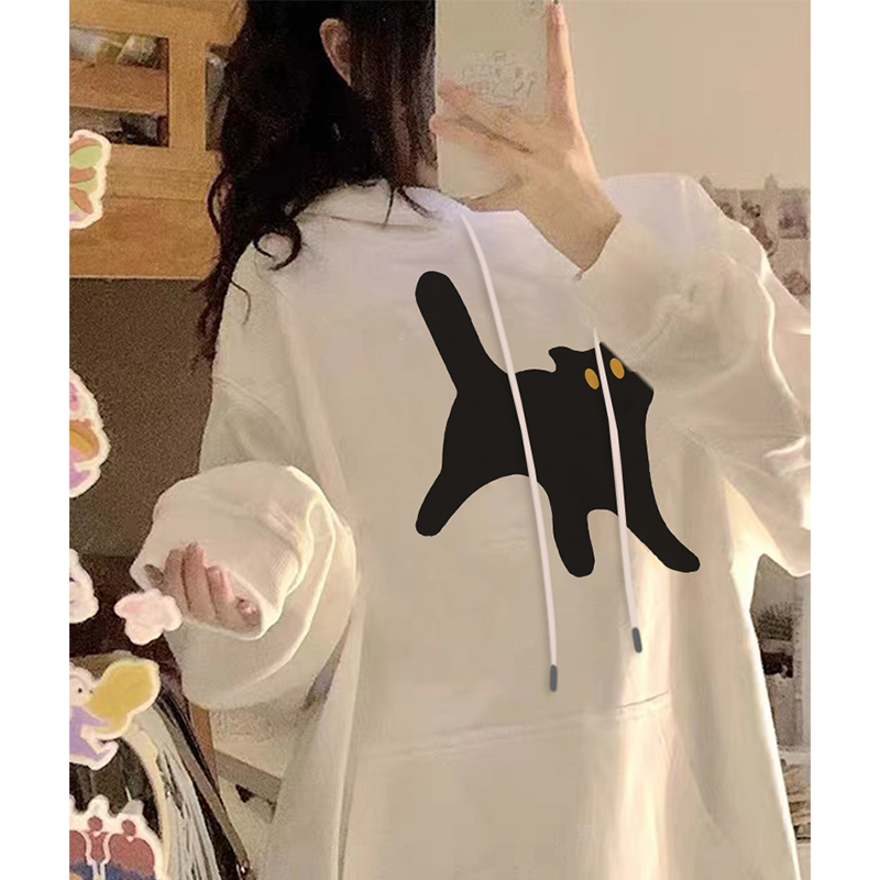 100%重磅純棉白色連帽衛衣女潮牌ins2023春秋薄款百搭寬鬆上衣潮