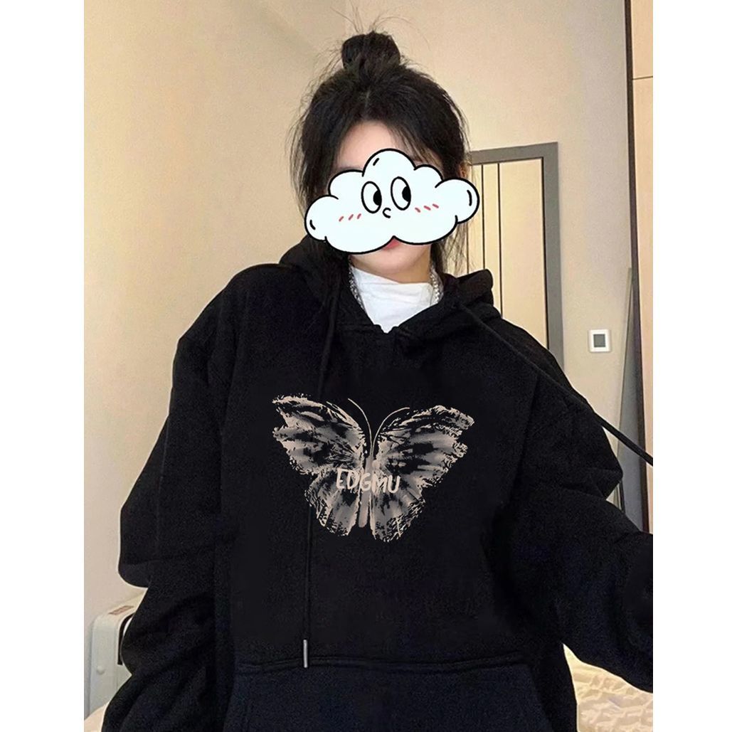 100%重磅純棉連帽衛衣女設計感百搭2023春秋薄款ins潮牌寬鬆上衣
