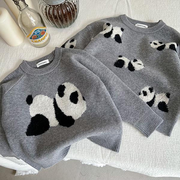 儿童毛衣薄款男女童秋季装小童洋气上衣潮宝宝熊猫套头针织衫