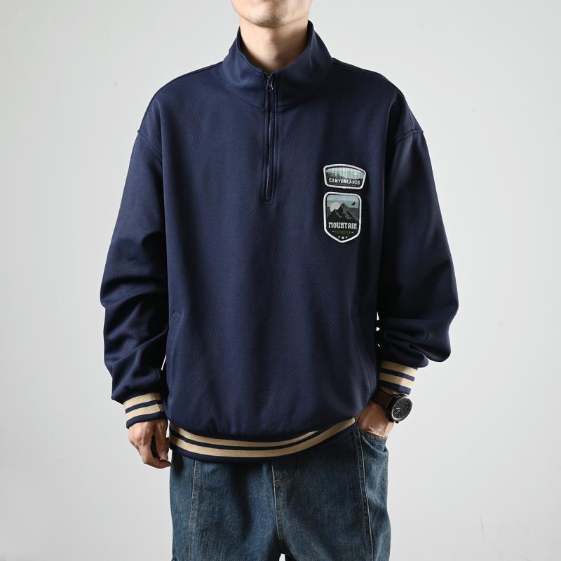 XGI autumn half zipper stand collar sweatshirt men's American fashion brand loose ins couple casual cardigan jacket trend