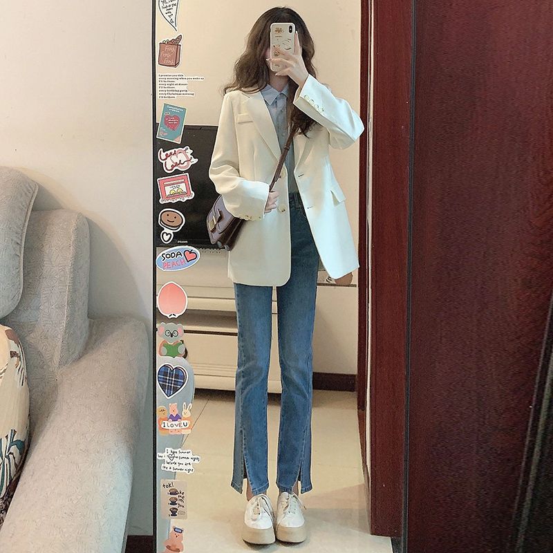 White small blazer women's short 2023 spring and autumn new style small high-end design niche casual suit