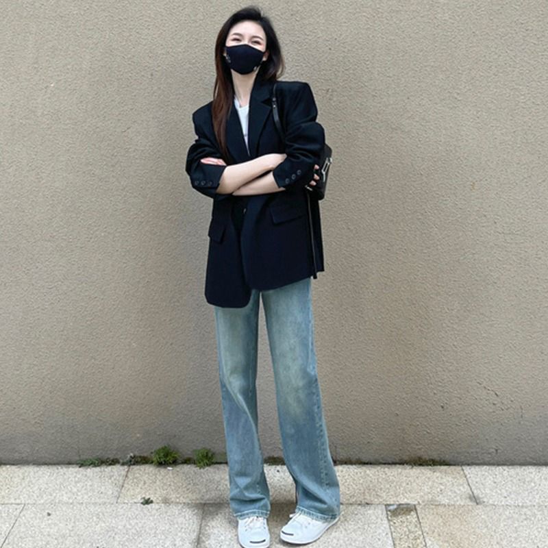 Black suit jacket for women Korean version 2023 spring and autumn new style small casual Internet celebrity street chic suit top