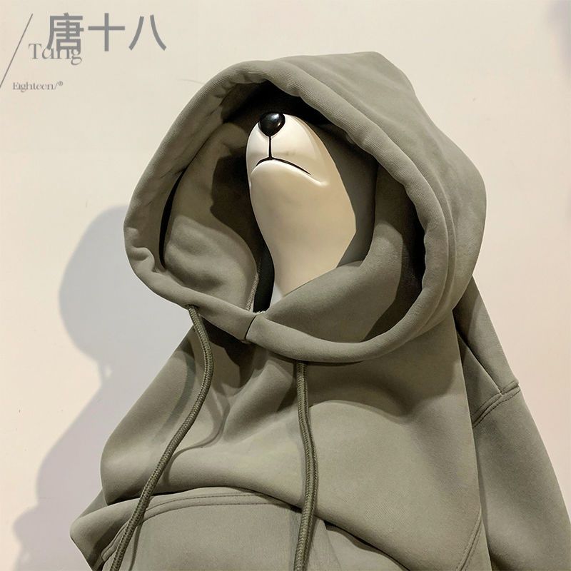 唐十八原創重磅品質寬鬆連帽衛衣中性國潮情侶款帽衫休閒純色INS
