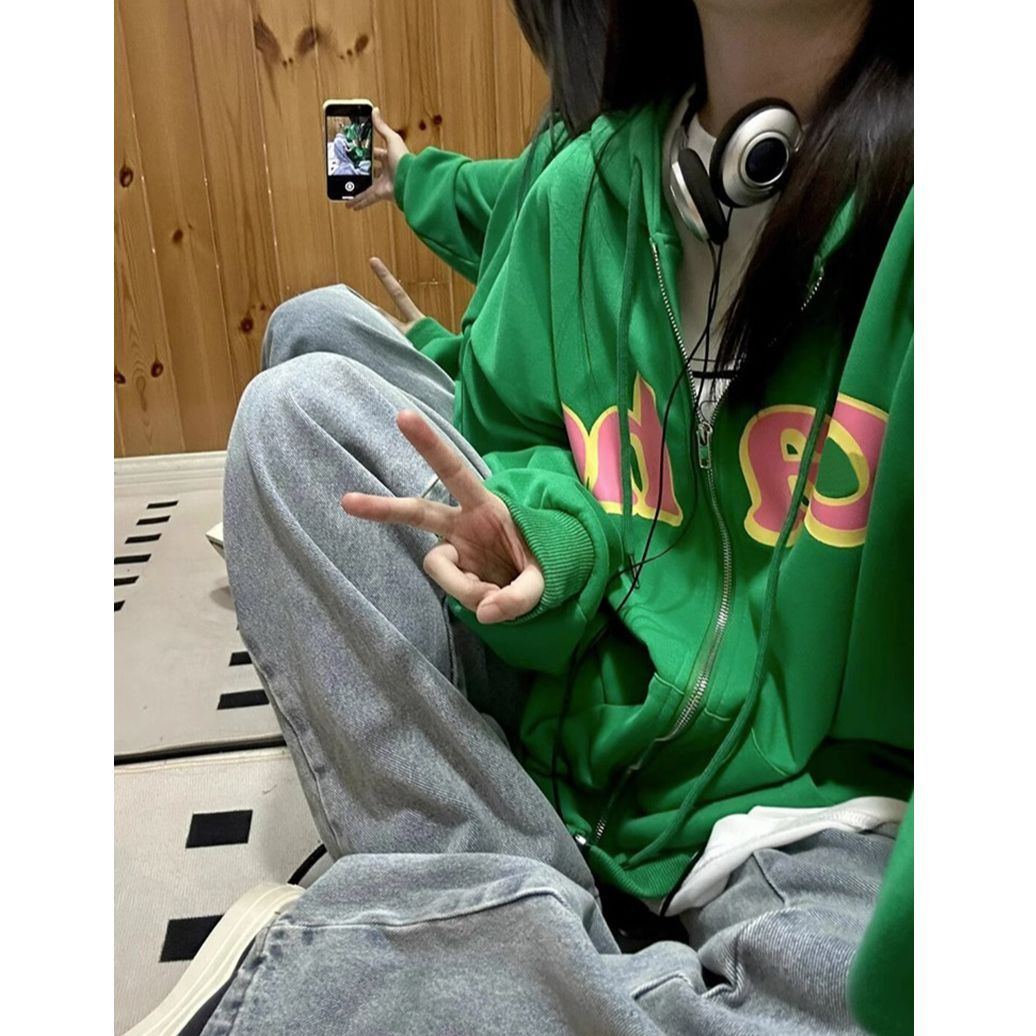 100%重磅純棉美式高街多巴胺連帽衛衣女2023春秋薄款設計感上衣潮