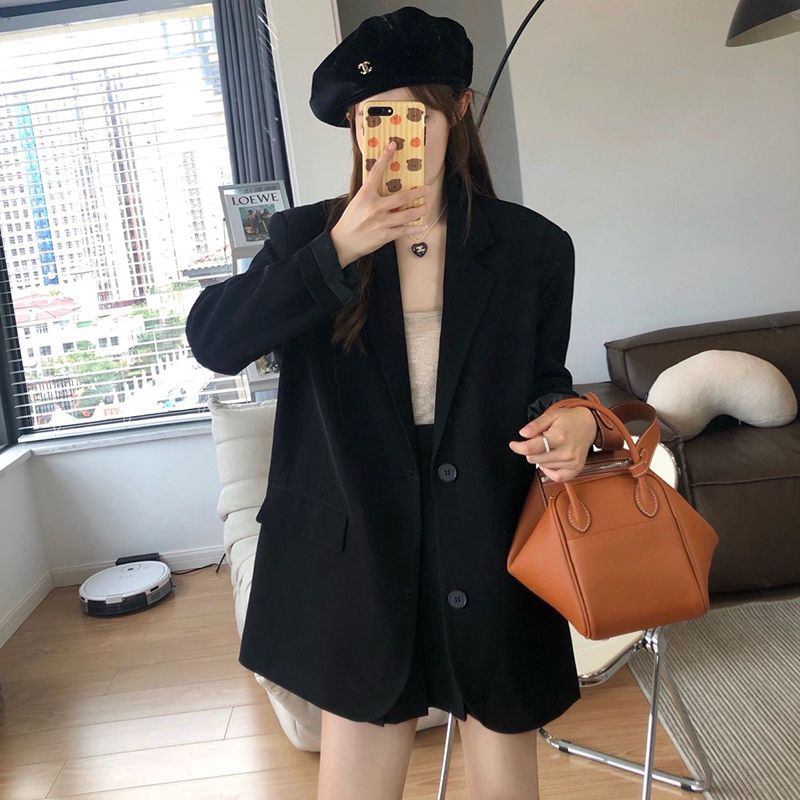 Black small blazer women's short 2023 spring and autumn new style small high-end design niche casual suit