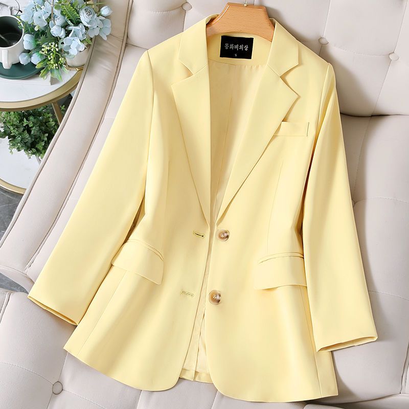Yellow small suit jacket for small women 2023 spring and autumn new high-end design niche casual suit top