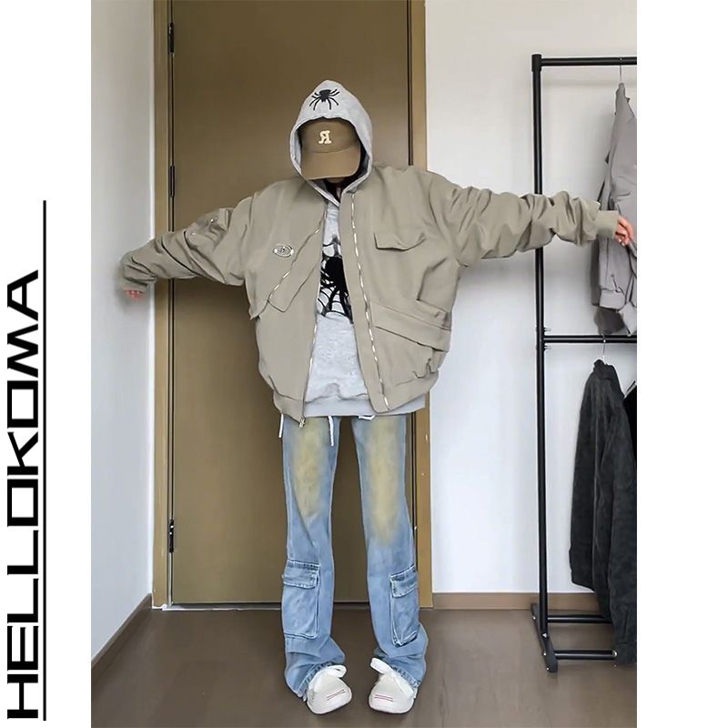 Giacca da baseball Bomber ampio da uomo autunno moda americana vintage haute couture_voghion.com